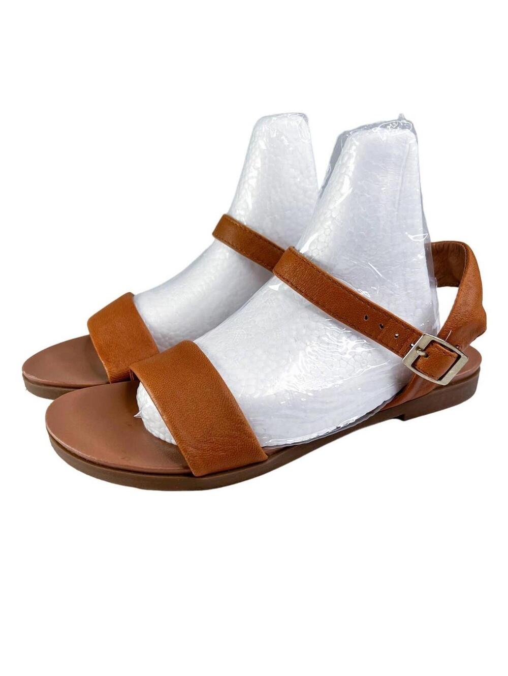 Steve Madden Dina Size 5.5M Women's Casual Leather Ankle Strap Flat Sandal Brown